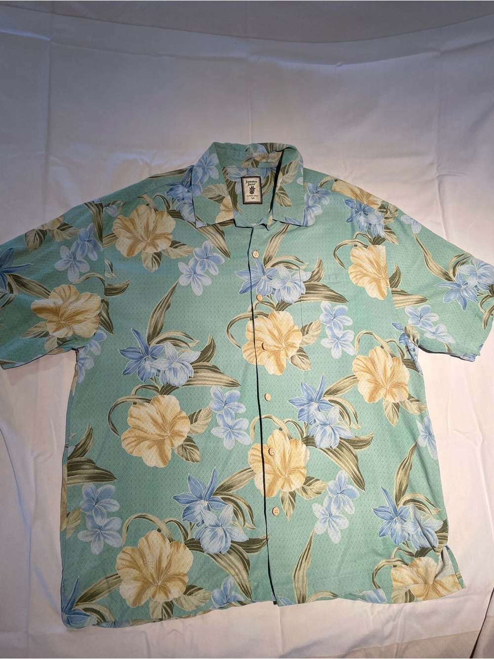 Jamaica Jaxx Hawaiian Aloha Shirt Men’s Tropical Floral Button Up Blue Green